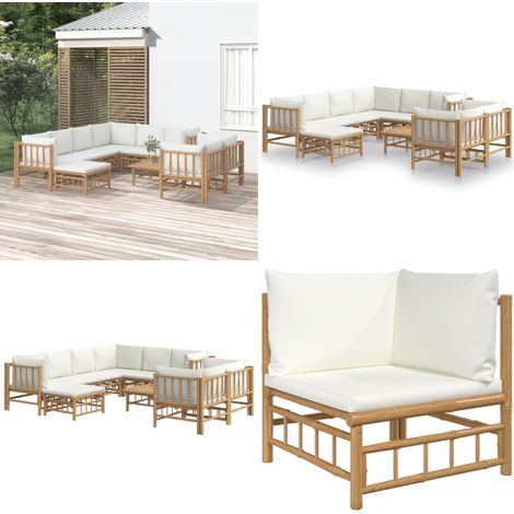 10-tlg. Garten-Lounge-Set mit Cremeweißen Kissen Bambus - Bambus Möbel - Gartenloungeset - Outdoor Möbel - Gartenmöbel - Esstisch - Home & Living (1/5)