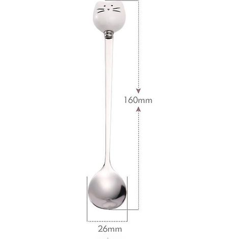 (blanc)1 Pcs Cuillre  Caf De Tte De Chat Mignonne En Acier Inoxydable, Cuillre  Th De Chat, Belle Cuillre, Cuillre  Dessert De Crme Glace Pour Th (1/5)