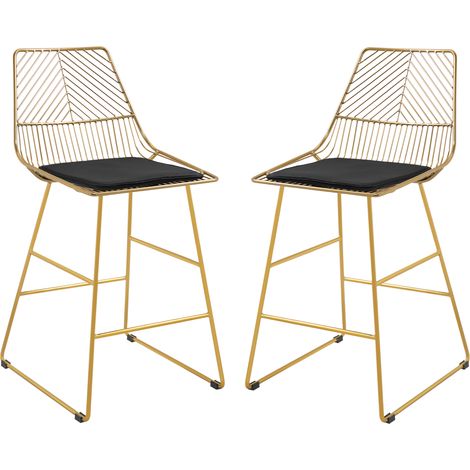 Dos taburetes de bar dorados, taburetes de bistro con reposapiés, soportan hasta 120 kg, ideales para salón y comedor. (1/5)