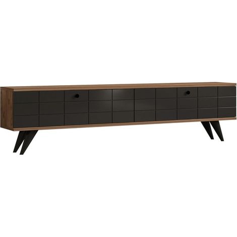 Meuble TV contemporain 2 portes Sassox L160cm Bois foncé et Anthracite (1/5)