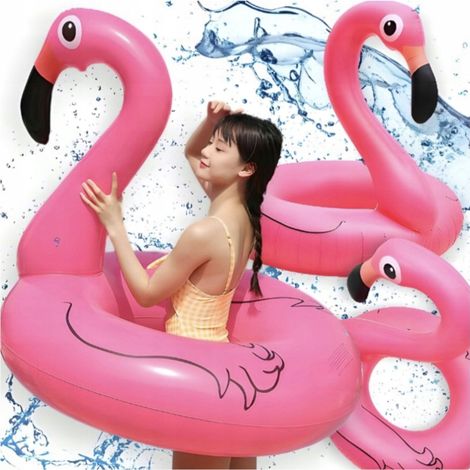 Bouée gonflable flamant rose, grande taille (90 cm), pour enfants, piscine, plage, été (1/5)