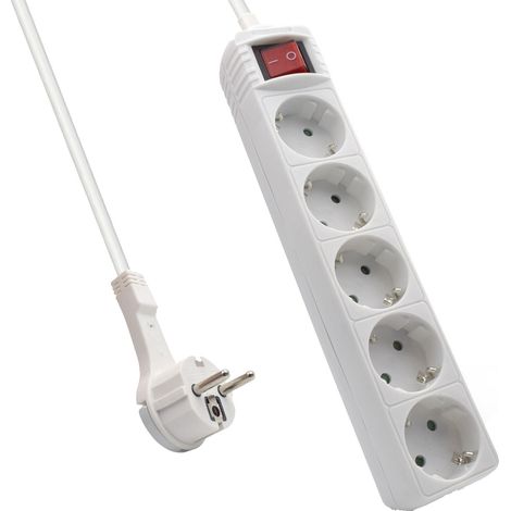 Ewent EW3955 Multipresa Ciabatta Elettrica Salvaspazio 5 Posti Schuko 45°,Spina Schuko 16A Salvaspazio, 250V/3680W, Interruttore ON/OFF Luminoso, bianca (1/5)