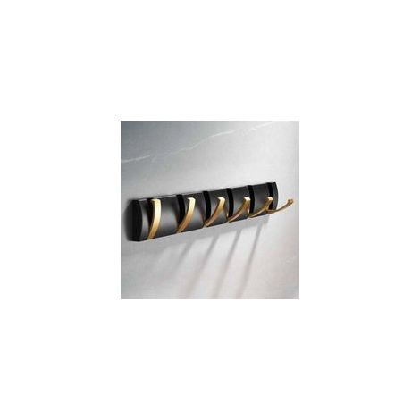 Porte manteau mural pliant noir or avec 6 crochets – Aluminium antirouille – Installation facile pour petits espaces – Design moderne (1/5)