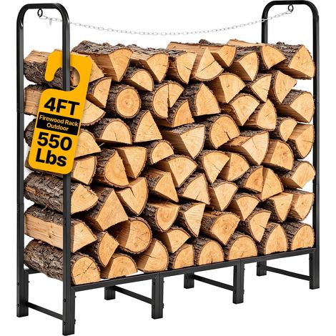 VEVOR Range-buches Exterieur 122x32x118,5 cm Porte-buches en Metal Noir pour Cheminee, Terrasse, Cour, Charge 250 kg, Structure Acier Carbone, Support a Bois de Chauffage Robuste avec Accessoires (1/5)