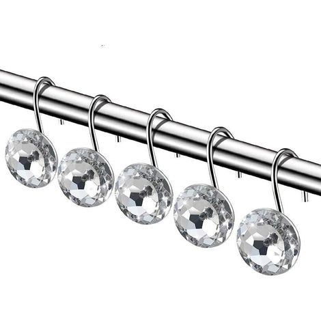 Lot de 12 crochets décoratifs pour rideau de douche - En acier inoxydable - Avec strass - En acrylique (1/5)