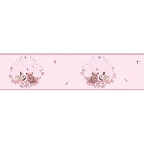 Empapelado con dibujo animales Profhome 355671 cenefa liso con dibujo de animales mate rosa fucsia 0,65 m2