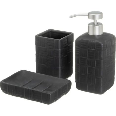 Accessoires salle de bain - JUANIO - Set 3 pièces - Céramique - Noir - Distributeur 200 ml (1/4)