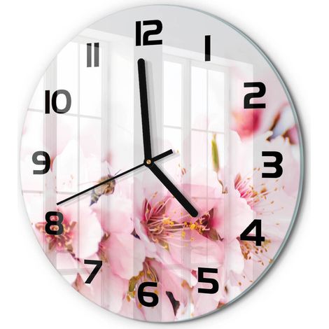 Horloge Murale Ronde Analogique en Verre Silencieuse Moderne Salon Cuisine Fleurs de cerisier fi 30 cm (1/5)
