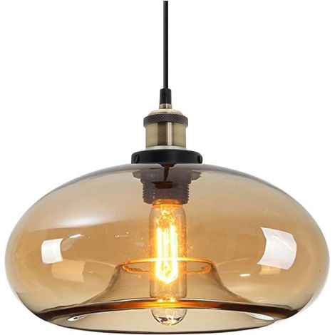 Lustre ambre, style industriel et vintage, idéal pour îlot de cuisine, chambre ou salle à manger, hauteur réglable, ampoule compatible E27 (ambre) (1/4)