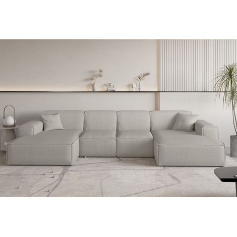 Wohnlandschaft Sofa U-Form CELES PREMIUM XS in Stoff Scala Sandgrau (1/3)