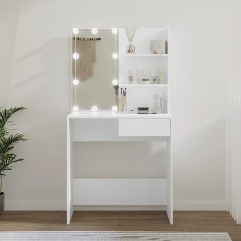 Coiffeuse avec LED, Table de maquillage, Meuble coiffeuse Blanc 74,5x40x141 cm RDS2577 (1/5)