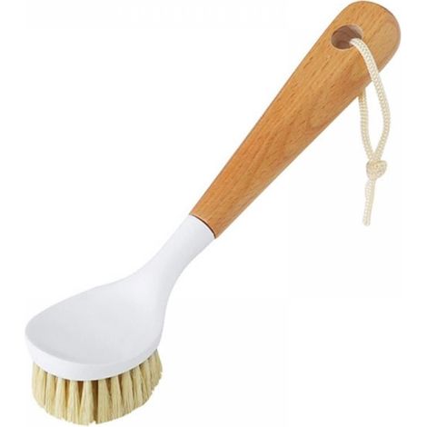 Brosse À Vaisselle - Manche En Bois De Hêtre Naturel - Soies En Sisal Élastiques - Pour Casseroles Poêles Assiettes - 1 Pièce (1/5)