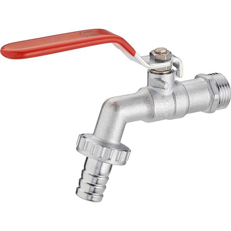 Robinet de Jardin avec Manette Plate Quart de Tour Mâle 15x21 - Mâle 20x27 avec raccord au nez Ø15