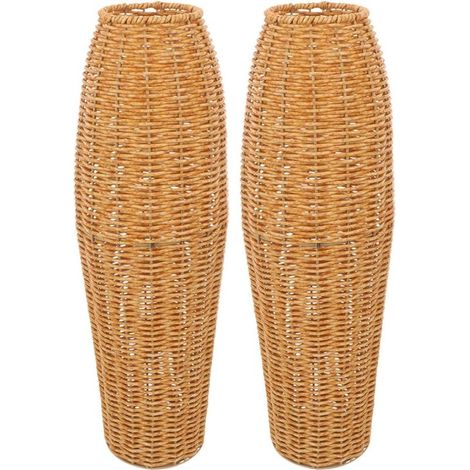 Ensemble de 2 Vases de Sol en Plastique Tressé Marron, Style Élégant et Rustique, pour Fleurs Artificielles ou Séchées, Décoration Polyvalente pour Bureaux et Chambres (1/5)