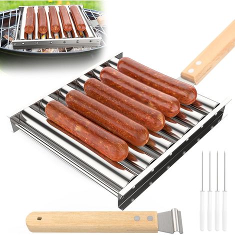 1 Rouleau à Hot-Dog Acier Inoxydable Poignée Bois Gril Saucisses Barbecue Extérieur (1/5)