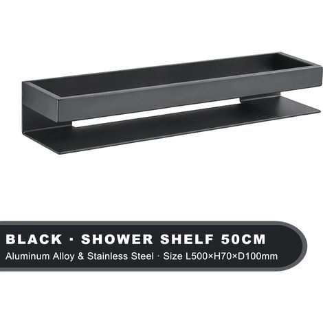(S11001 Noir 50 cm) Étagère de douche en acier inoxydable, rangement pour salle de bain, porte-shampoing d'angle, fixation murale, accessoires de cuisine (1/5)