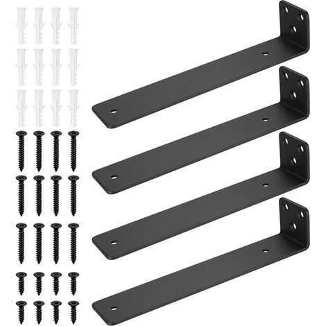 4 Pcs Equerre Etagere Murale, Équerre Étagère Flottants, Support Etagere Murale Industrielle, Supports d'étagère Muraux, Etagere Murale Fixation, Supports en L en Métal, Noir (7.87 pouces/200 mm) (1/5)