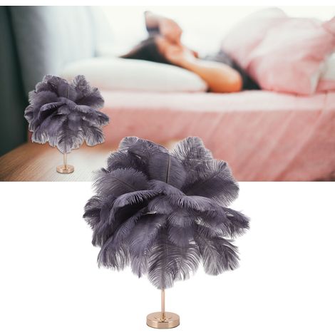 Lampe de table en plumes d'autruche, Lampe de table moderne et créative en plumes d'autruche, Lampe décorative romantique rechargeable, Lampe de chevet nordique, Grise (1/5)