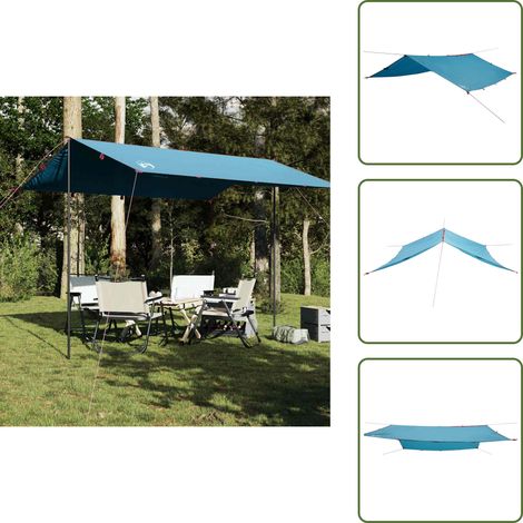 The Living Store Tarp Blau 360x294 cm Wasserdicht - Outdoorzelt - Wanderzubehör - Regenschutz - Wasserdichte Plane - Campingausrüstung (1/5)