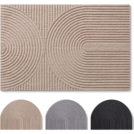 Tapis Entree Interieur et Exterieur 40x60 cm - Tapis Exterieur antidérapant - paillasson en Polyester très résistant et Absorbant la saleté - Tapis Lavable en Machine - Beige Motif Vagues (1/5)