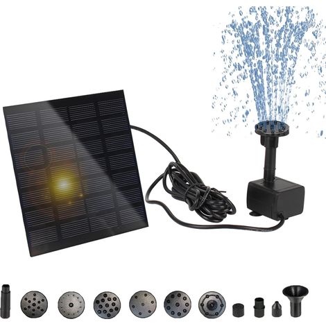 Pompe solaire pour fontaine, pompe à eau solaire extérieure à monter soi-même avec plusieurs buses, pompe solaire pour bain d'oiseaux, bassins, jardin et autres. (1/5)