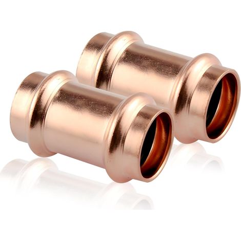 Lot de 2 raccords à pression en cuivre 15 mm - Contour en V - Raccord droit - Manchon coulissant en cuivre pour tuyau de 15 mm - Raccord à pression pour eau potable et systèmes de chauffage (1/5)