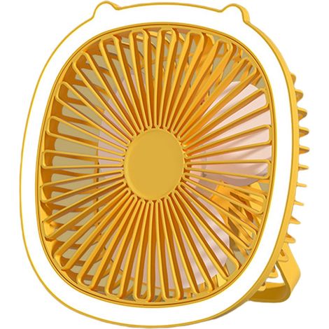 Ventilateur USB - Ventilateur Portable Rechargeable - 3 Vitesses - Oscillation Haut/Bas - Lumière LED Multicolore - Bureau Ou Mur - 19.5 X 19.5 X 7.5 Cm