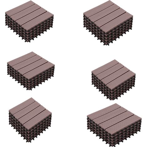 Dalles de terrasse en bois composite WPC 30 x 30 cm Dalles clipsables jardin extérieur Marron x30 (1/4)