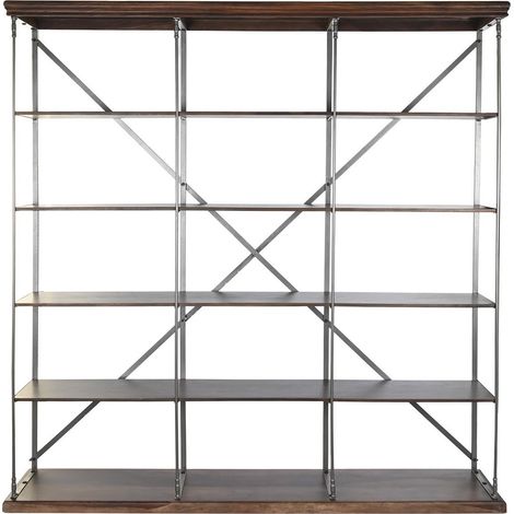 Etagère en bois de sheesham et métal coloris maroon, gris clair - Longueur 213 x Profondeur 43 x Hauteur 220 cm -PEGANE- (1/5)