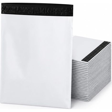 Pack of 50 white shipping bags, 25 x 35 cm, shipping bags for clothes, plastic shipping bags with self-adhesive closure, opaque, waterproof, tear-resistant (1/5)
