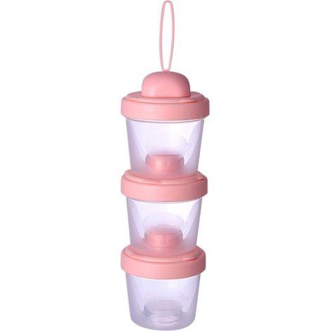 Boîte de rangement de lait en poudre de voyage empilable et anti-éclaboussures pour bébé (rose, 3 couches)