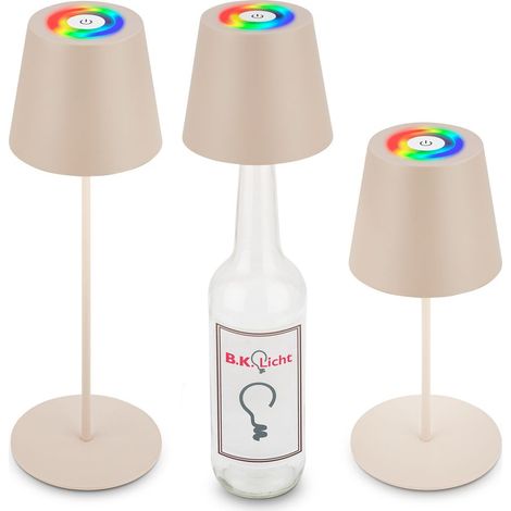 B.K.Licht 3 en 1 RGBW LED lampe de table sans fil IP44, dimmable, tactile, réglable en hauteur, protection contre les éclaboussures, beige, 36xØ10,5cm