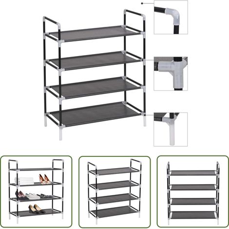 The Living Store Schuhregal mit 4 Ablagen Metall und Vliesstoff Schwarz - Schuhschrank - Schuhregal - Garderobe - Aufbewahrungssystem - Schrank (1/5)