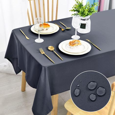 Nappe 140x240cm Gris, lavable, antitache, polyester, rectangulaire