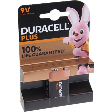 Pile alcaline 9V Duracell Plus-9V B1 – Longue durée jusqu'à 100% plus – Pour appareils photo, jouets, lampes de poche – 1 pc