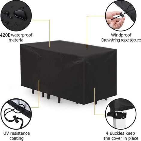 Housse de mobilier de jardin Bcc, 140 x 140 x 90 cm, polyester, noir, tissu Oxford, housse imperméable pour table de jardin avec cordon de serrage et fermeture à pression (1/4)