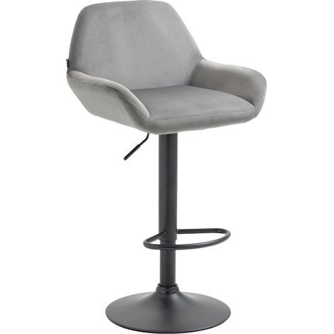 Taburete de bar en terciopelo gris acolchado con base de trompeta de metal negro mate TDB10420 (1/5)