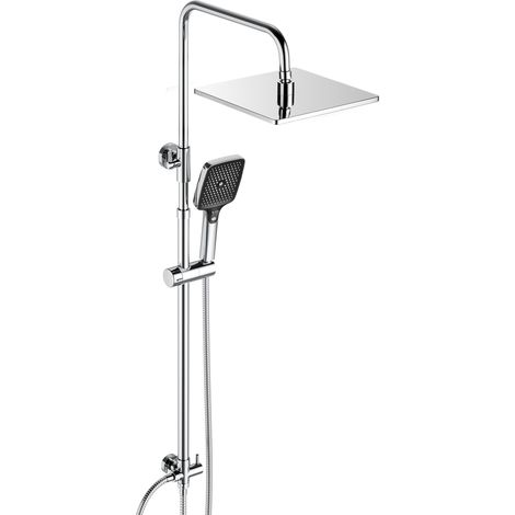 Colonne de douche effet pluie en acier inoxydable sans robinetterie, barre de douche réglable de 74 à 114 cm, tête supérieure extra-épaisse 20 x 20 cm antirouille, chromée (1/5)
