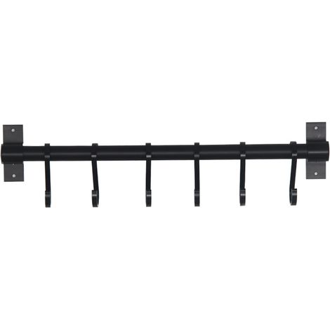 Barre murale en aluminium noir avec 7 crochets pour ustensiles de cuisine, support mural en inox robuste, rangement pratique et gain de place pour votre cuisine. (1/2)