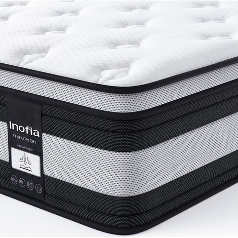 NidFrais Matelas 160x200 cm Inofia Hauteur 28 cm matelas à ressorts ensachés individuels en coton biologique, 7 zones ergonomiques, certifié Oeko-Tex