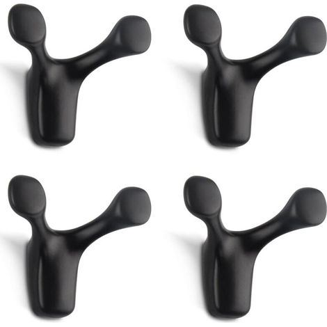 Piece Double Wall Hook, Robust Wall Hook Made of Solid Zinc Alloy in Deer Antler Look, Coat Hook for Bathroom, Bedroom, Kitchen, Screws Included (Matte Black) (1/4)