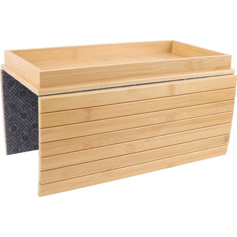 Organisateur d'accoudoir de canapé flexible en bois de bambou, pliable, rectangulaire, antidérapant, plateau pour boissons et collations (1/5)