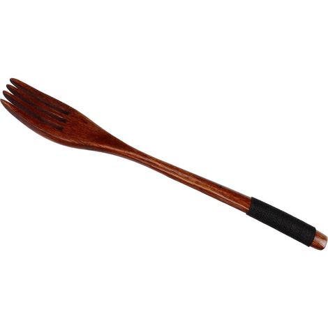 Fourchette En Bois - Lot De 1 - Bambou Naturel - Long Manche Ergonomique - Barbecue Pique-nique Cuisine - 22,5x3 Cm