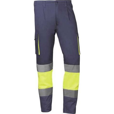 Pantalón de Trabajo Mykonos Azul Marino con Banda Amarilla Talla XS JUBA