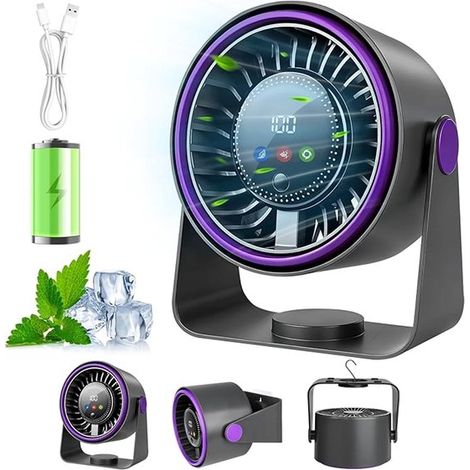 Ventilador de mesa silencioso，mini ventilador USB，ventilador portátil 3 en 1，batería de 5000 mAh，5 velocidades de viento ajustables (1/5)