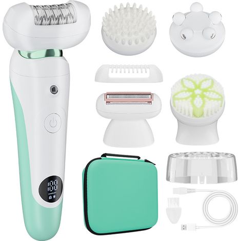 Rasoir électrique 5 en 1 pour femmes, épilateur pour le corps, rasoir électrique pour les jambes et le maillot, brosse exfoliante pour le visage, brosse nettoyante pour le visage, coffret cadeau pour  (1/5)