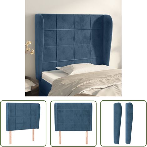 The Living Store Tête de lit avec oreilles Bleu foncé 103x23x118/128 cm Velours - Tête De Lit - Tête De Lit Velours - Literie - Meubles De Chambre - Décoration Chambre (1/5)