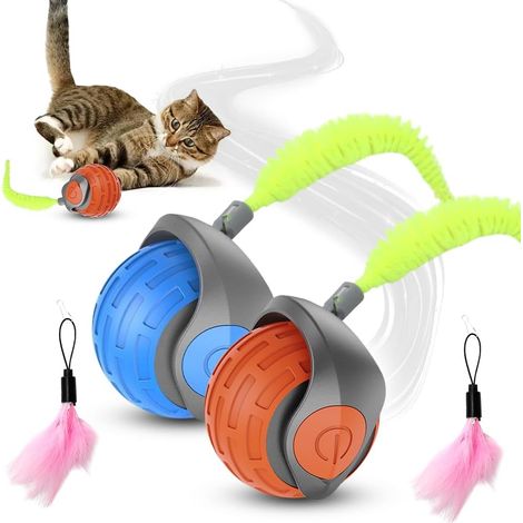 Katzenspielzeug, wiederaufladbares Katzenspielzeug, Unterhaltung für selbstständiges Spielen, weicher Rollball, Ball mit schnellem Schwanz, interaktives Katzenspielzeug, elektrischer Haustierball, 2er