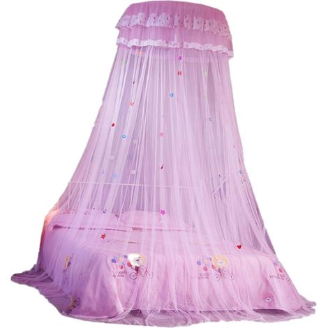 Moustiquaire ronde en dentelle pour lit avec rideau rose suspendu (1/5)