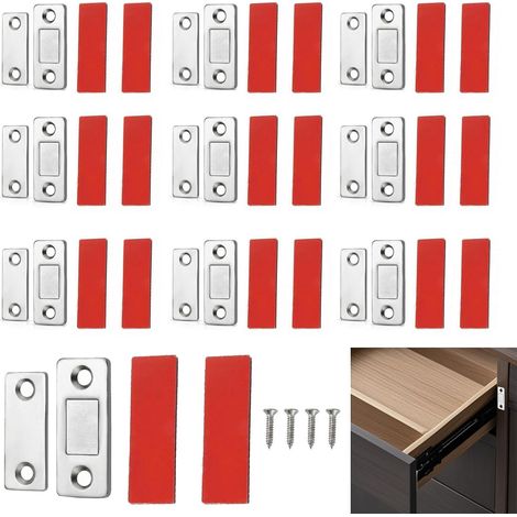 10 Pièces Aimant Porte Placard, Aimants auto-adhésifs pour portes, Invisibles pour Clôtures, Tiroirs, Portes Coulissantes, avec Bande Adhésive et vis, Finition Acier Inoxydable Résistante (1/5)